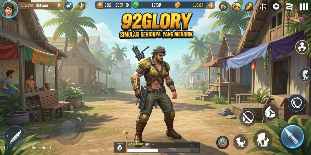 Screenshot utama 92GLORY menampilkan interaksi karakter dalam gameplay Simulation.