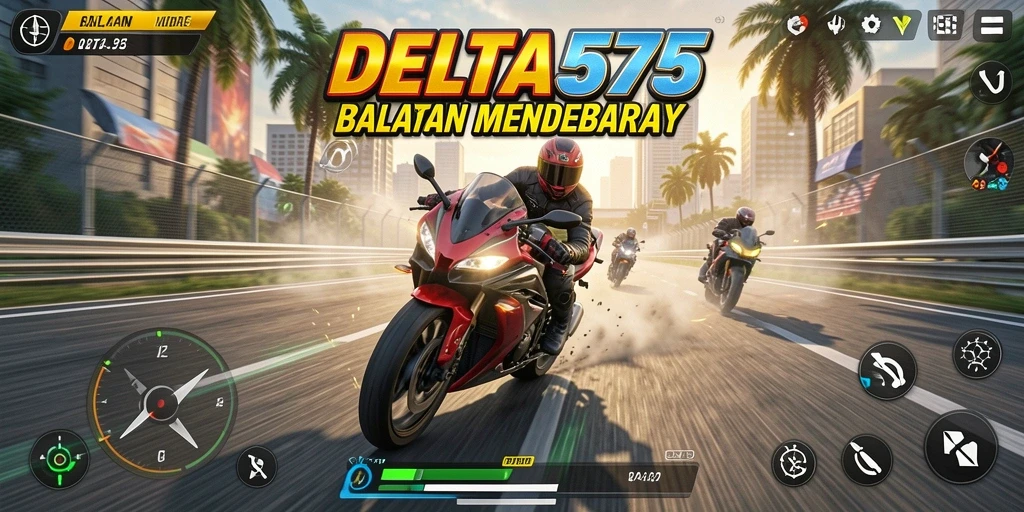 Screenshot menunjukkan balapan motor yang seru di DELTA575.