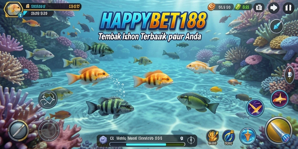 Screenshot gameplay HAPPYBET188 dengan aksi tembak ikan yang seru.