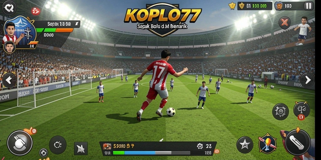 Screenshot gameplay KOPLO77 menampilkan aksi seru di lapangan sepak bola.