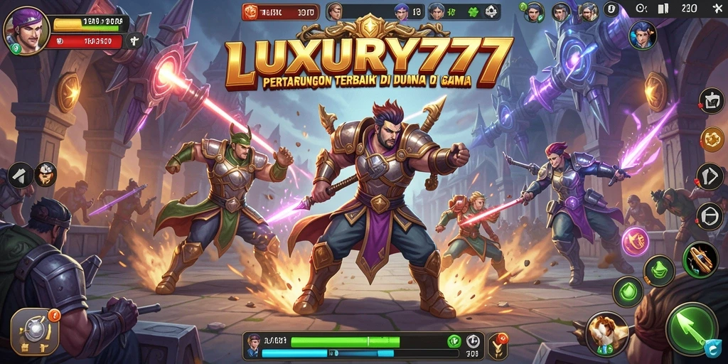Screenshot gameplay LUXURY777 menampilkan pertarungan epik dan karakter yang menawan.