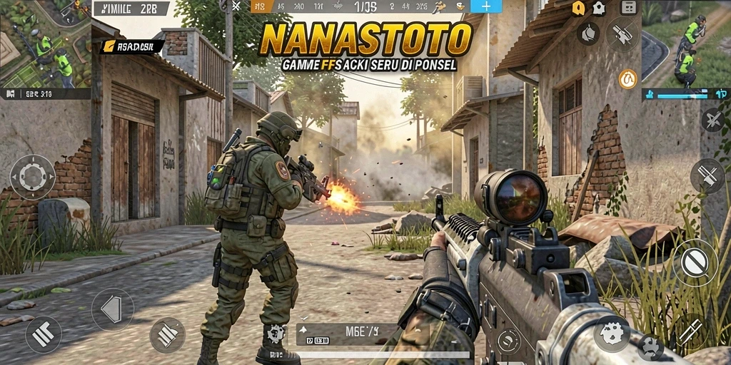 Screenshot NANASTOTO menampilkan aksi tembak-menembak yang intens.