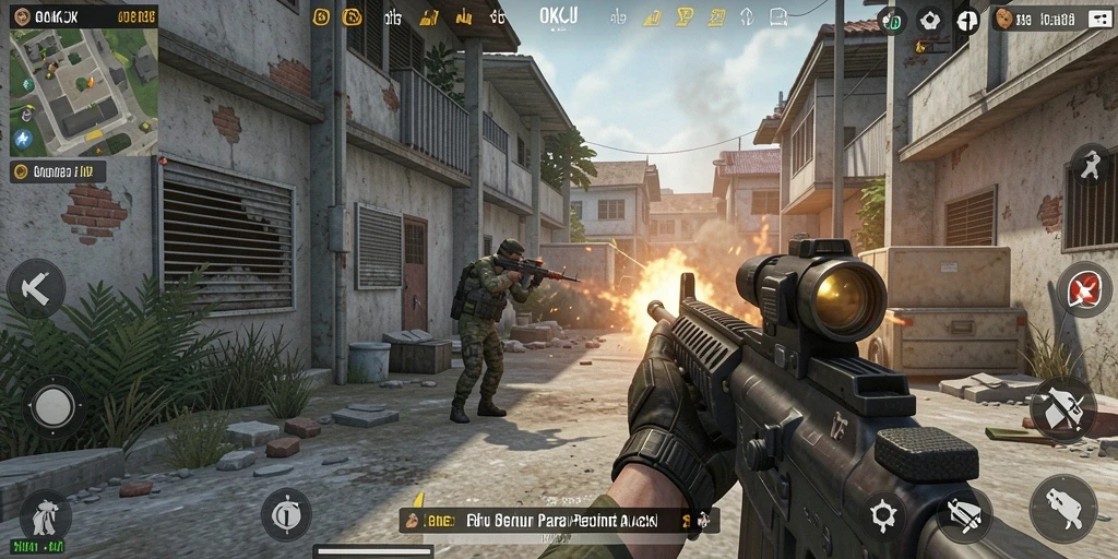 Tampilan mendebarkan dari gameplay OKJK dengan aksi tembak-menembak intens.