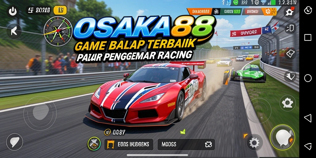 Tangkapan layar dari gameplay balapan yang penuh aksi di OSAKA88.