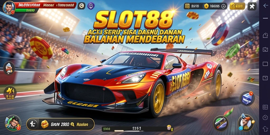 Tangkapan layar SLOT88 menampilkan aksi balapan yang mendebarkan di lintasan.