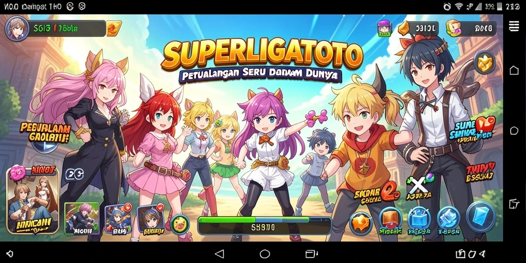 Screenshot gameplay SUPERLIGATOTO dengan aksi karakter Anime yang seru.