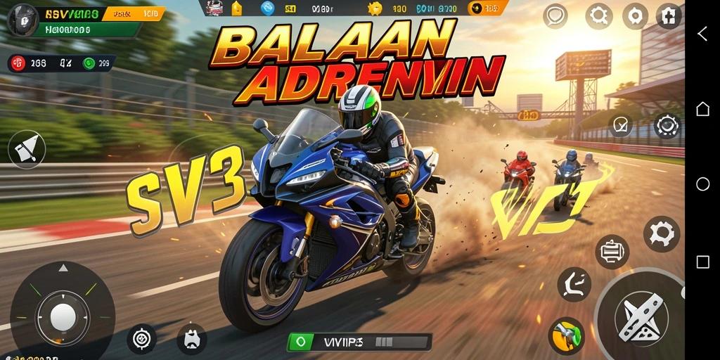 Tampilan gameplay seru dari SVIP3 dengan motor balap yang mendebarkan.