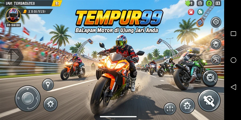 Tampilan gameplay seru balapan motor di TEMPUR99.